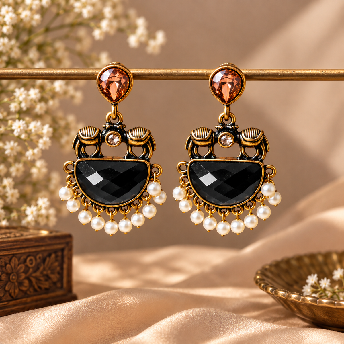 Antique Black Pearl Earrings