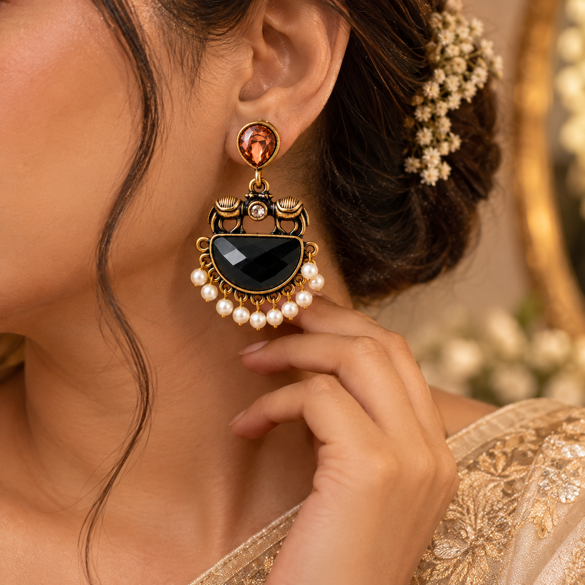 Antique Black Pearl Earrings