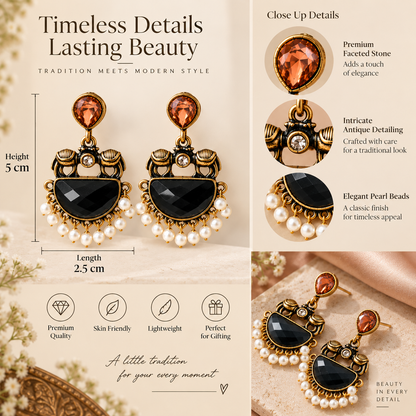 Antique Black Pearl Earrings
