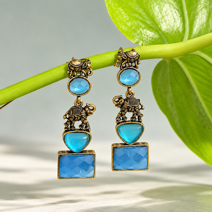 Antique Blue Elephant Earrings