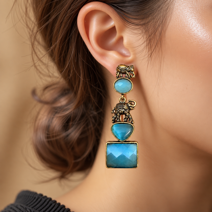 Antique Blue Elephant Earrings