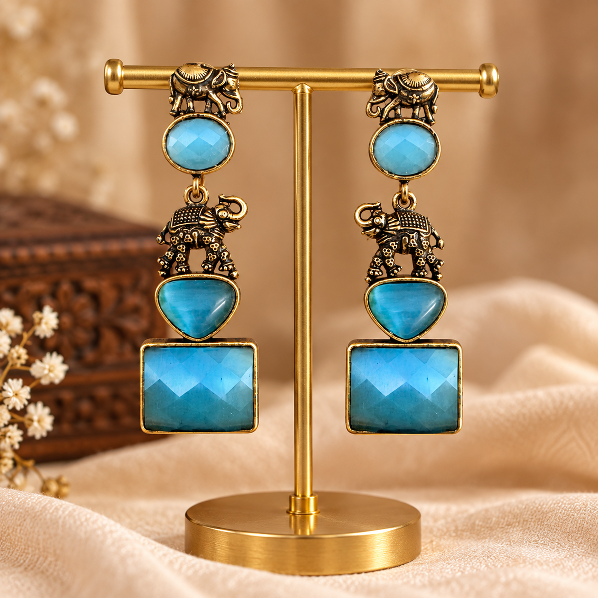 Antique Blue Elephant Earrings