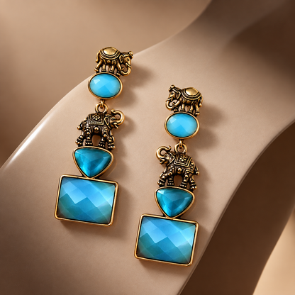 Antique Blue Elephant Earrings