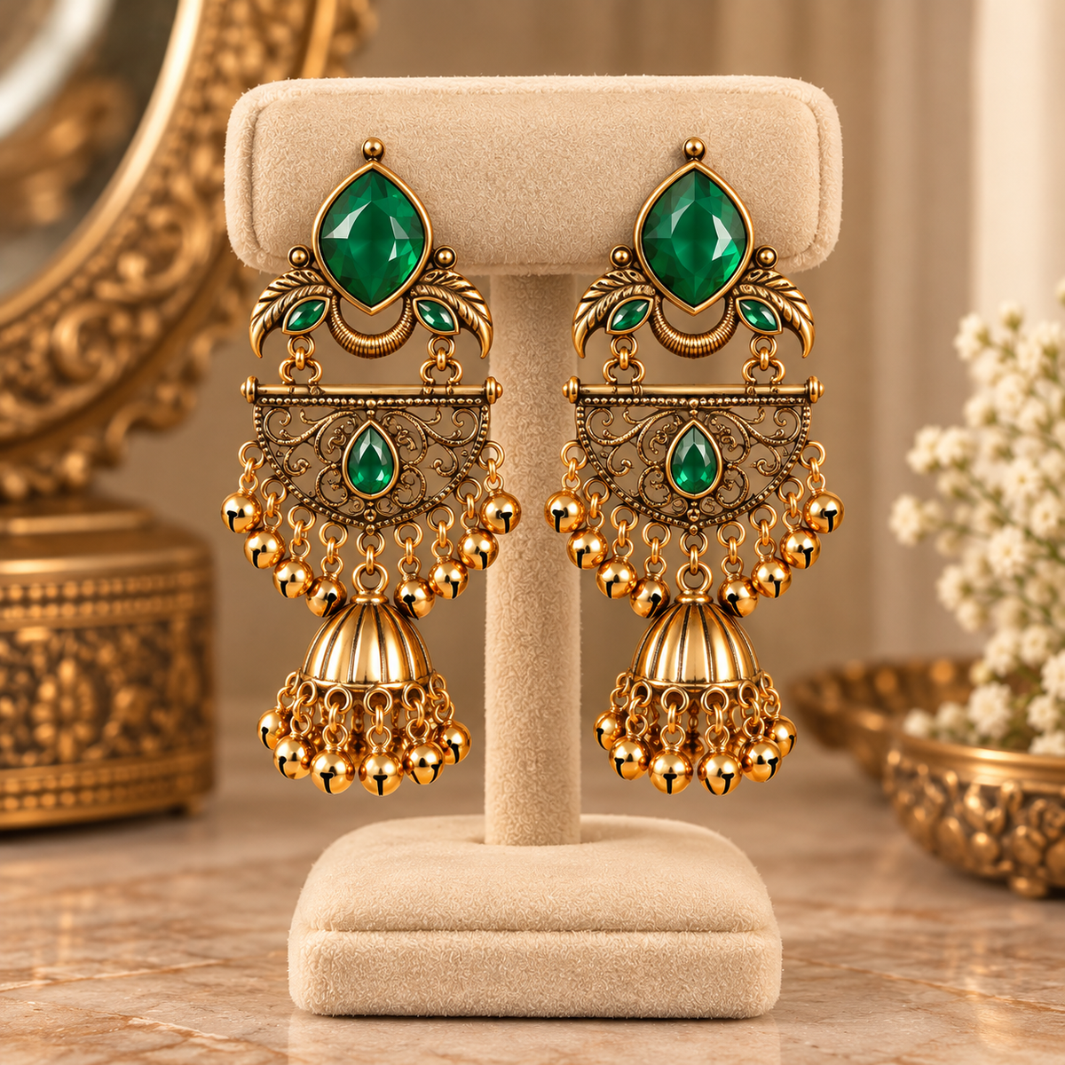 Emerald Green Ghungroo Jhumka