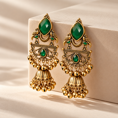 Emerald Green Ghungroo Jhumka