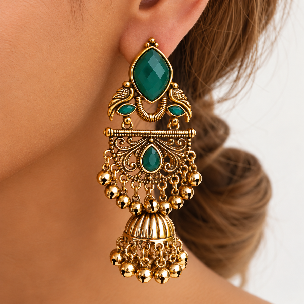 Emerald Green Ghungroo Jhumka