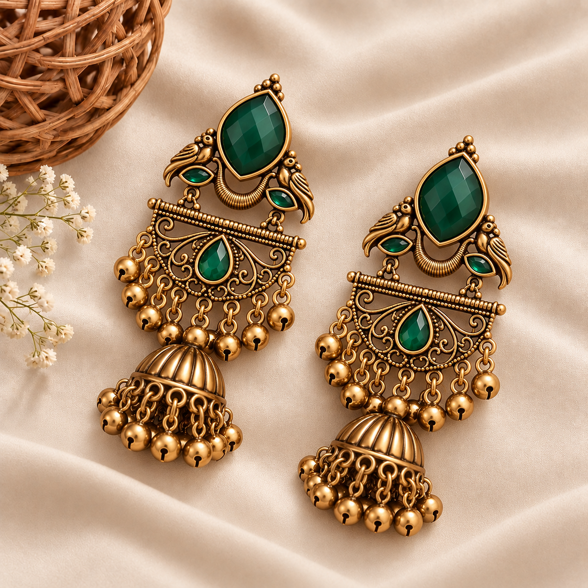 Emerald Green Ghungroo Jhumka