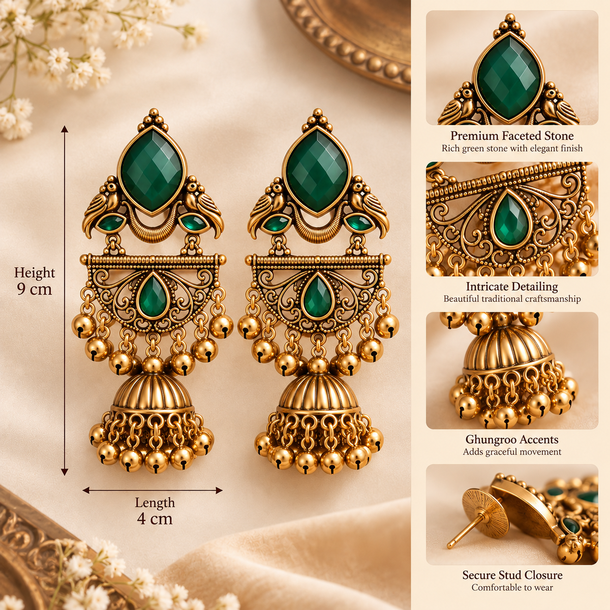Emerald Green Ghungroo Jhumka