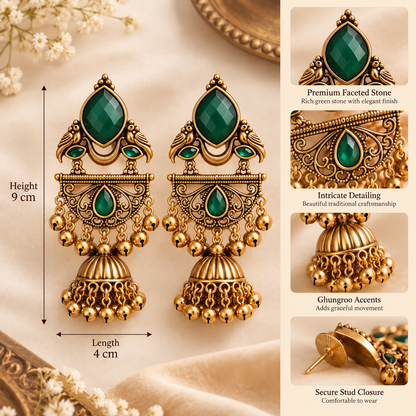 Emerald Green Ghungroo Jhumka