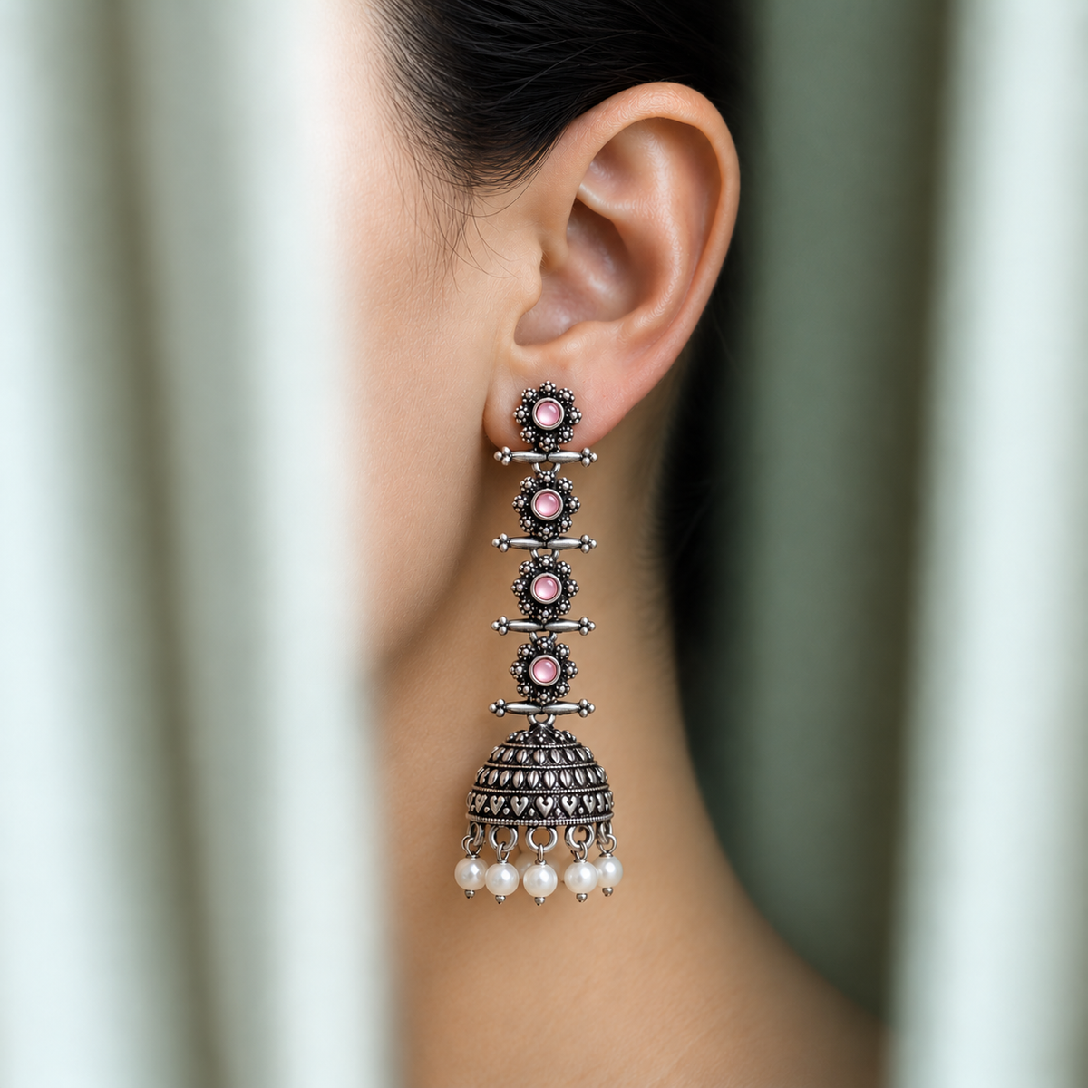 Antique Pink Stone Jhumka