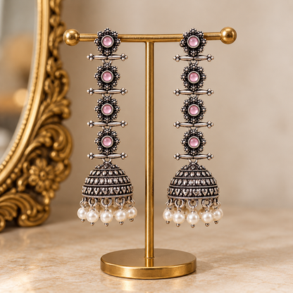 Antique Pink Stone Jhumka