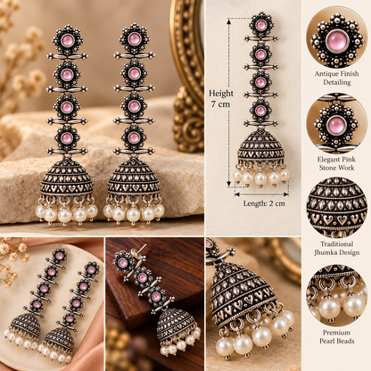 Antique Pink Stone Jhumka