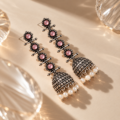 Antique Pink Stone Jhumka