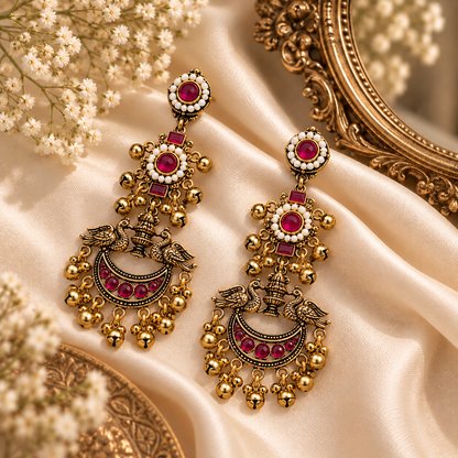 Peacock Chandelier Traditional Earrings