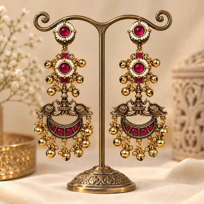 Peacock Chandelier Traditional Earrings