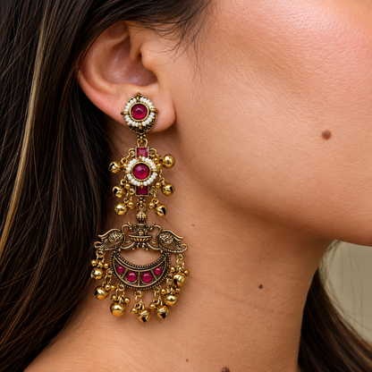 Peacock Chandelier Traditional Earrings
