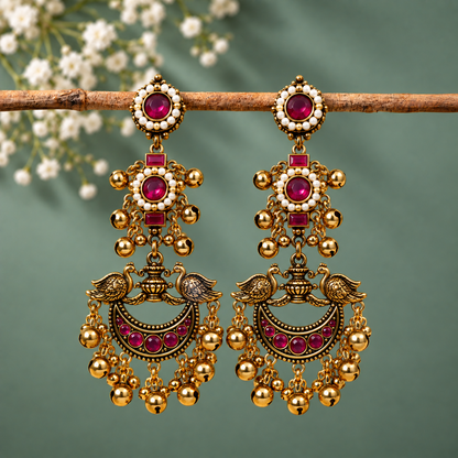 Peacock Chandelier Traditional Earrings