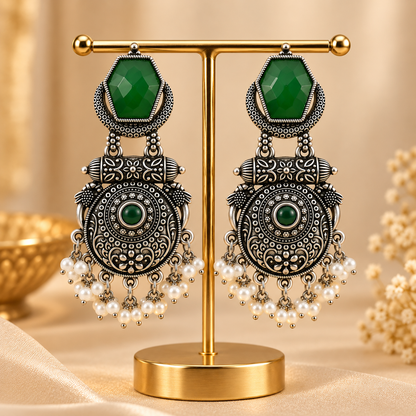 Antique Emerald Heritage Silver Earrings