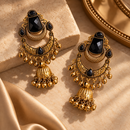 Black Onyx Chandbali Jhumka