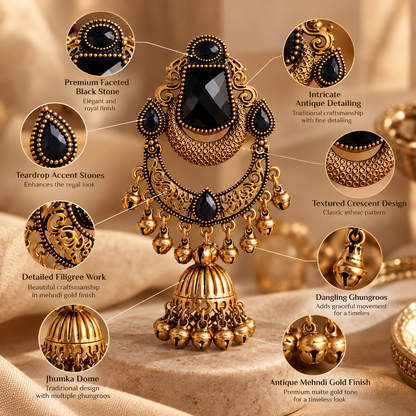 Black Onyx Chandbali Jhumka