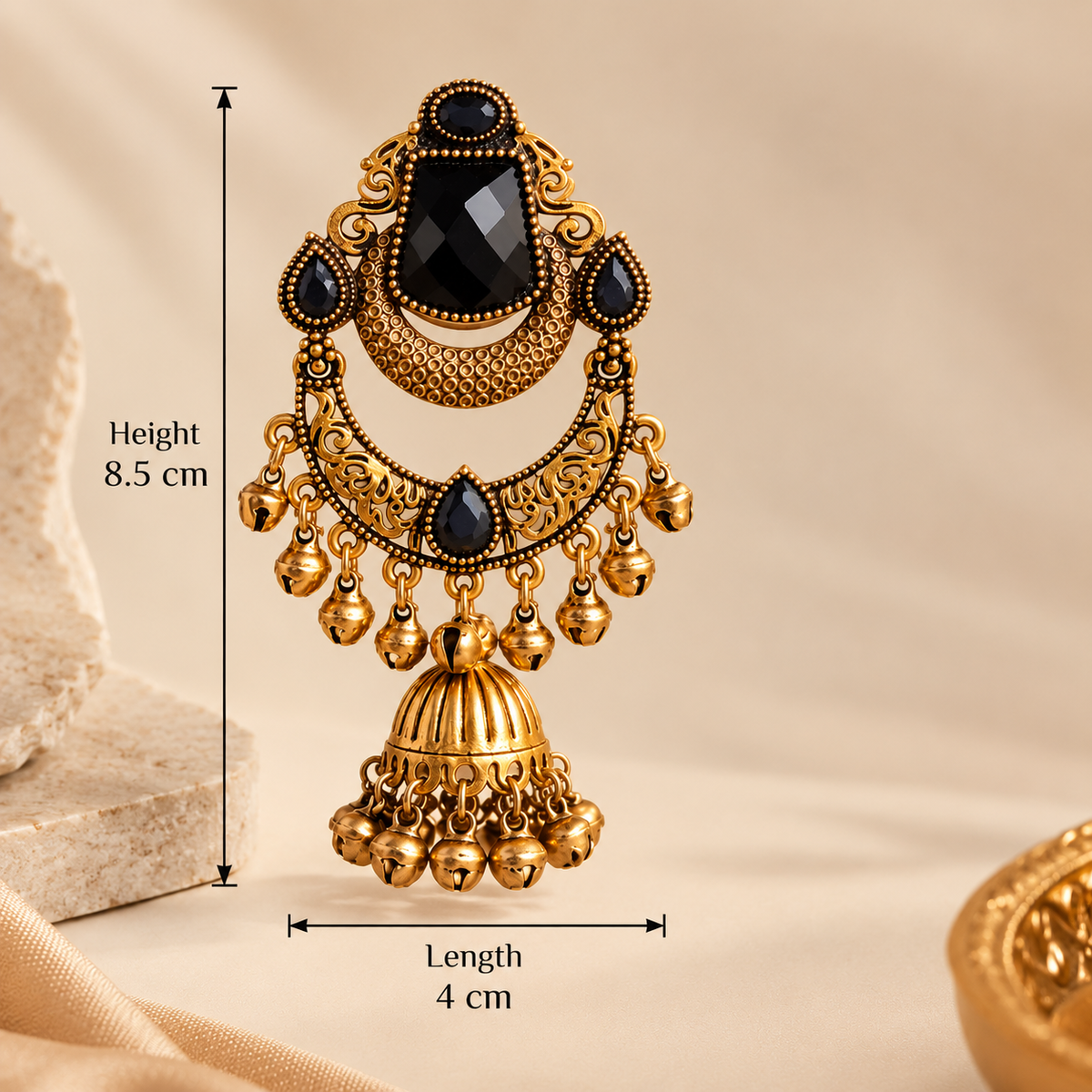 Black Onyx Chandbali Jhumka