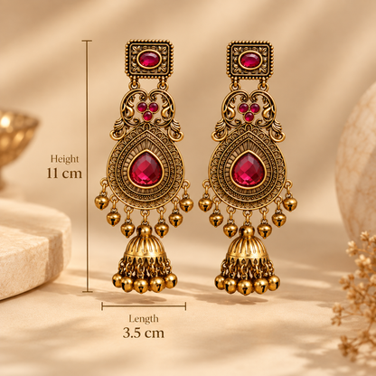 Regal Ruby Antique-Gold Jhumka