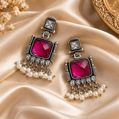Ruby Magenta Oxidised Silver Chandelier