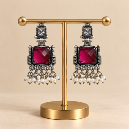 Ruby Magenta Oxidised Silver Chandelier